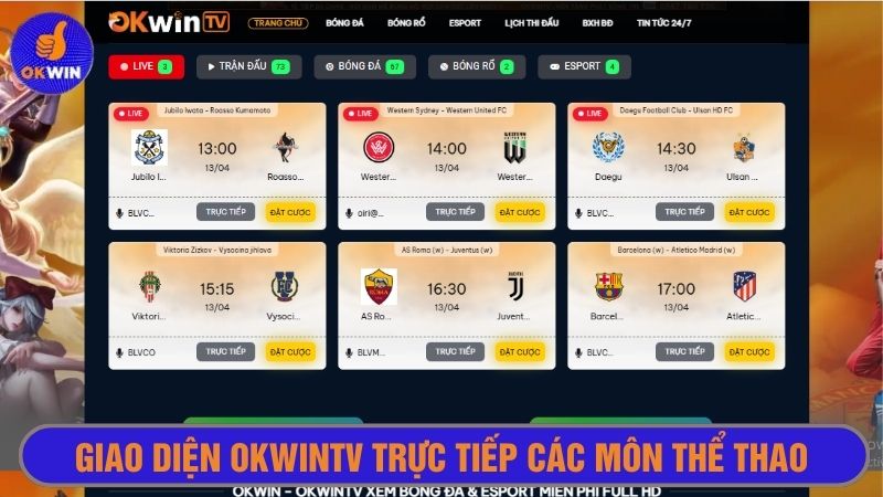 Giao diện website Okwin tv được thiết kế dễ thao tác và tìm kiếm